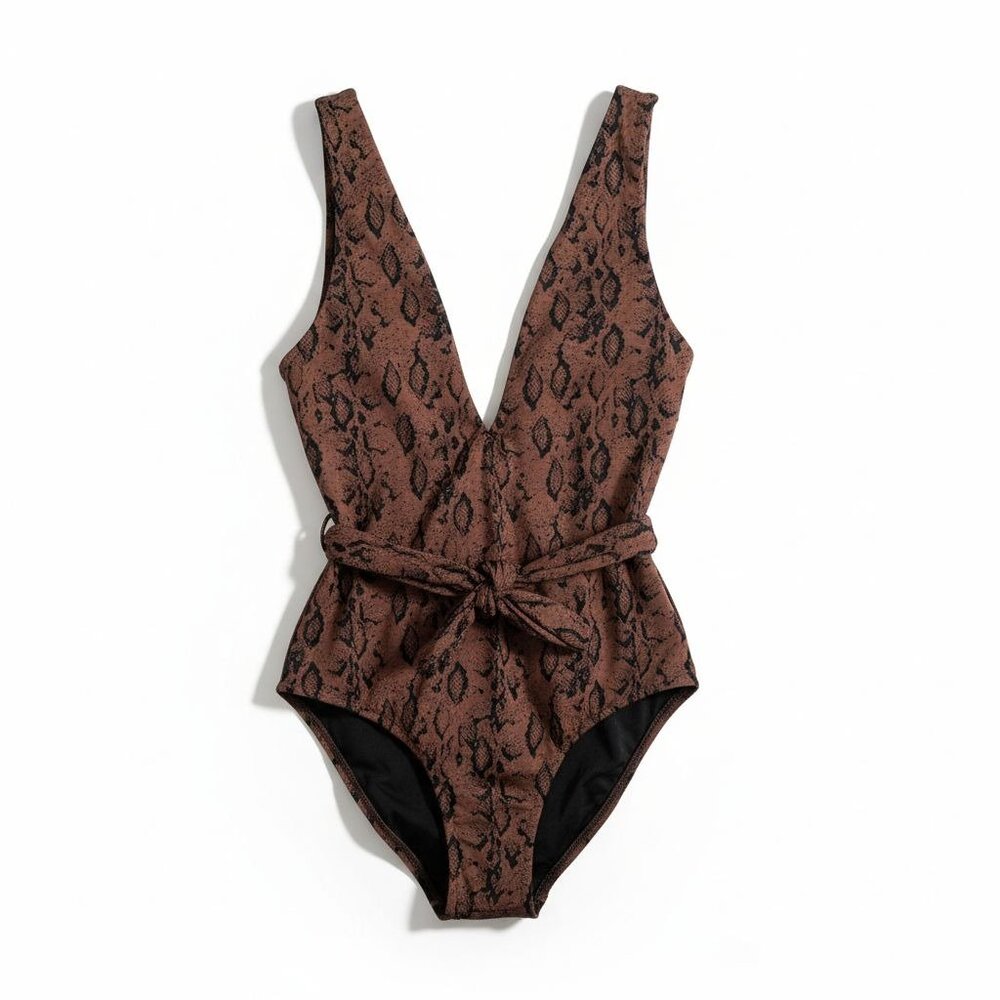 Suboo Sophia V One Piece Swimsuit Brown Snake Print XXS NWT